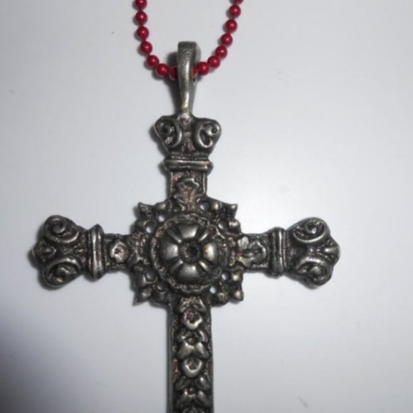 Vintage Cross on Rosary Bead Look Chain Halloween Costume - Picture 3 of 6